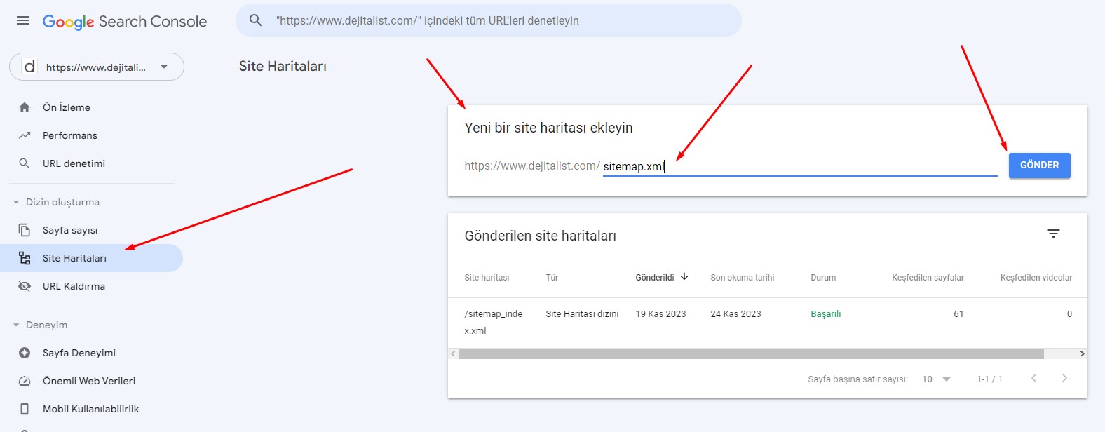 Search Console Site Haritası Ekleme